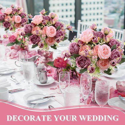 8 Bundles Artificial Peonies Flowers Boho Faux Flowers Arrangements Artificial Centerpiece Spring Bouquet Floral Wedding Decoration for Vase(Pink, Dark Pink)