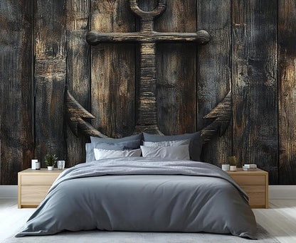 Nautical Anchor Wall Mural, Coastal Style Anchor 3D Wall Murals, Ocean Nautical Wallpaper Mural, for Living Room Bedroom Large Wallpaper Indoor Decor 98.4" W x68.9 H