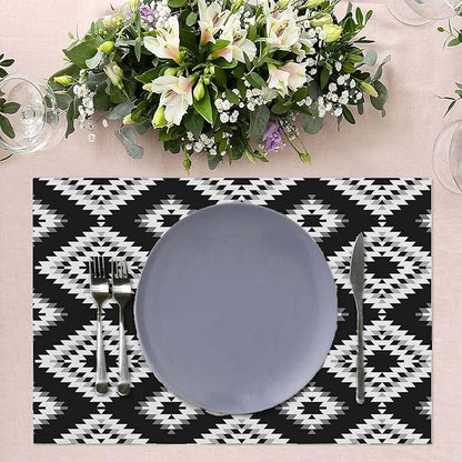 White Gray Black Placemats Set of 4 Turkish Mosaic Oriental Dining Place Mats Linen Table Mat for Farmhouse Home Kitchen Decor 12 X 18 Inch