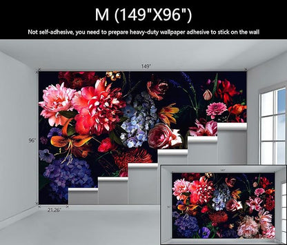 WFBHUA-Dark Floral Wallpaper Watercolor Pink and Blue Flower Wall Mural for Bedroom (Not Peel and Stick)