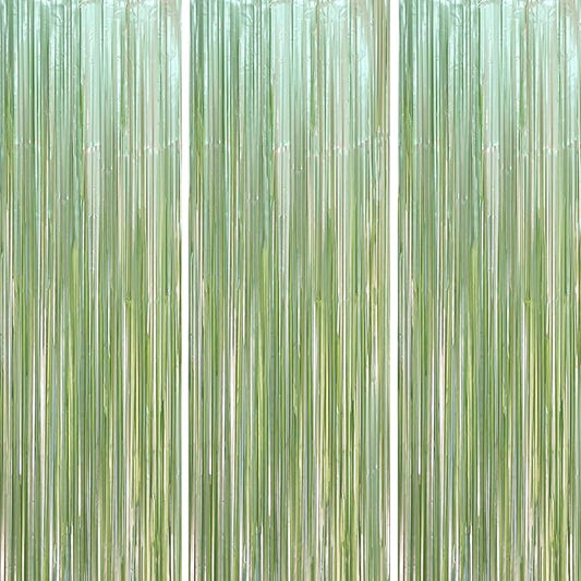 3 Pack 3.3 x 8.2 ft Sage Green Foil Fringe Backdrop Curtains, Tinsel Streamers Party Decorations, Door Shimmer for Baby Shower, Birthday, Martini Party Decorations