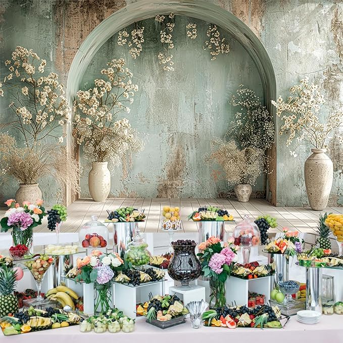 Baocicco 20x10ft Vintage Flower Wall Backdrops for Photography Mint Green Ancient Background Cloth Victoria Floral Bridal Shower Honeymoon Travel Vocation Props Wedding Engagement Party Banner Props
