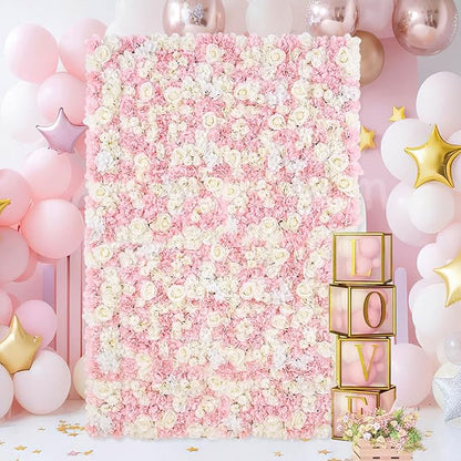Pink Flower Wall Backdrop Wedding: 12 Packs 15x15 Inches 3D Floral Rose Wall Panels - Party Event Background Bridal Shower Decorations