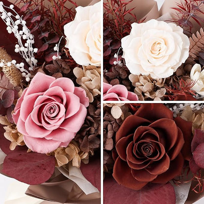 Preserved Flowers Bouquet, Real Eternal Flowers, Gifts For Women, Birthday Gifts For Mom Friends Her Girlfriend Sister, Valentine (Caramel)
