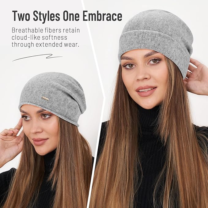 100% Wool Slouchy Beanie, Warm Beanie Hats for Women Breathable Knitting Skull Beanies Cap for Spring Fall Winter
