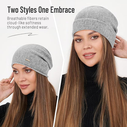 100% Wool Slouchy Beanie, Warm Beanie Hats for Women Breathable Knitting Skull Beanies Cap for Spring Fall Winter