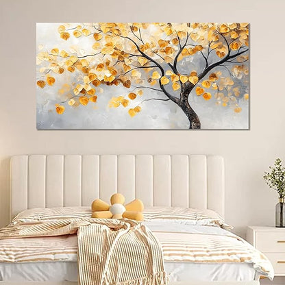 Tarfupth Gold Tree of Life Wall Art for Living Room Tree Leaves Large Artwork for Bedroom Office Kitchen Modern Canvas Prints 29x58 Inch