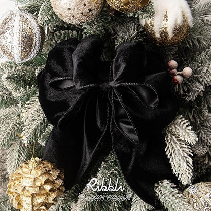 Ribbli Black Velvet Wired Ribbon 4 Inch Velvet with Satin Christmas Ribbon for Gift Wrapping Christmas Tree Decoration Crafts Wreaths Supplies-Continuous 10 Yards
