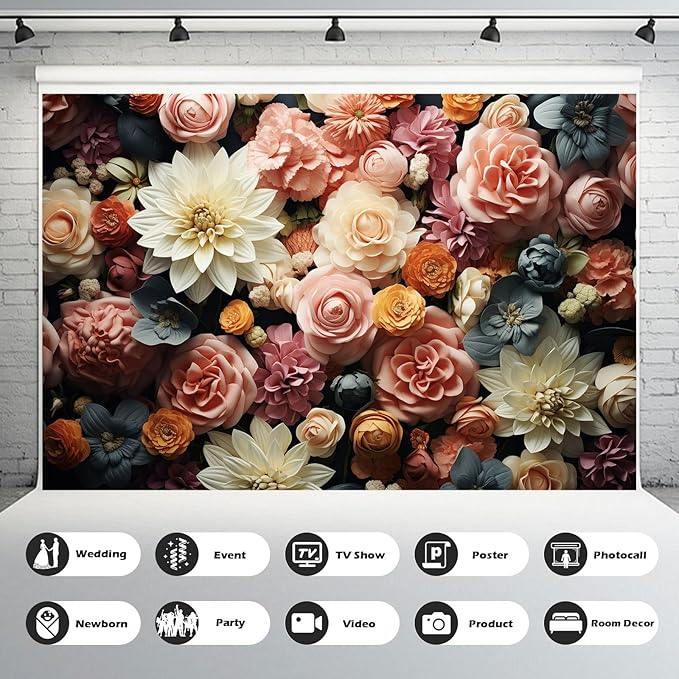 Floral Backdrop Full Glory Vibrant Blossoms Various Flowers Photography Background Idyllic Romantic Floral Theme Party Anniversary Wallpaper Adult Artistic Portrait Photo Studio Props 5x4ft