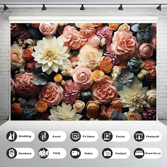 7x5ft Floral Backdrop Full Glory Vibrant Blossoms Various Flowers Photography Background Idyllic Romantic Floral Theme Party Anniversary Wallpaper Adult Artistic Portrait Photo Studio Props