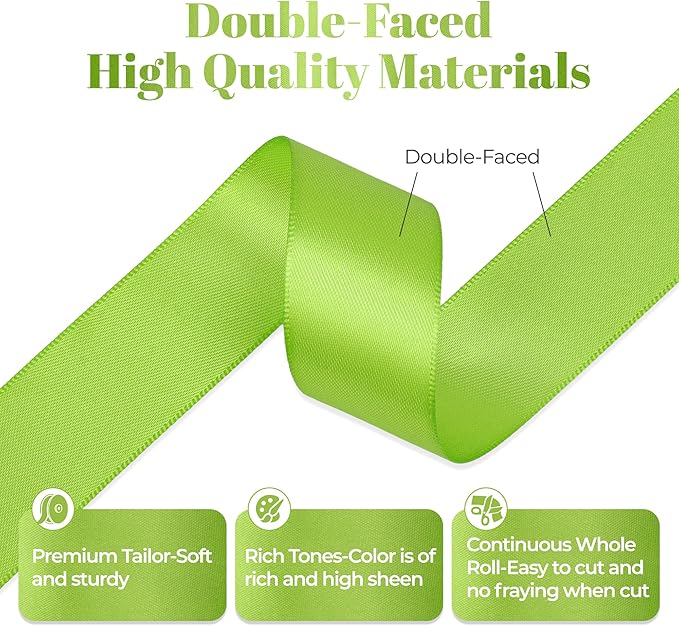 Apple Green Satin Ribbon, Double Faced 1 Inch X 25 Yards Apple Green Ribbon, Premium Satin Ribbon for Gift Wrapping, Crafts, Hair Bow Making, Sewing, Flower Bouquet, Wedding Party Decor