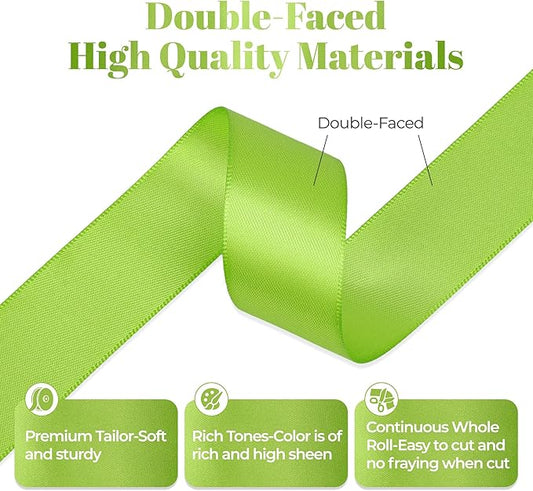 Apple Green Satin Ribbon, Double Faced 1 Inch X 50 Yards Apple Green Ribbon, Premium Satin Ribbon for Gift Wrapping, Crafts, Hair Bow Making, Sewing, Flower Bouquet, Wedding Party Decor