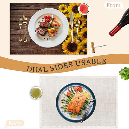 Sunflowers Wooden Placemats Set of 6,Washable Heat Resistant 12×18 Inch Linen Table Mats,Place Mats for Party Outdoor Dining Decor