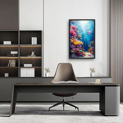 Ocean Large Wall Art Nautical Coral Sealife Pictures Wall Decor Undersea Canvas Seascape Print Painting Modern Artwork Home Decoration for Entrance Living Room Bathroom Bedroom Office Framed 36"x24"