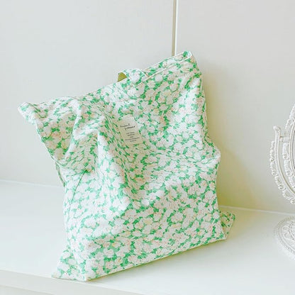 Cotton Canvas Tote Bag Reusable Soft Grocery Cloth Bag Floral Shoulder Bag for Beach Travel Shopping