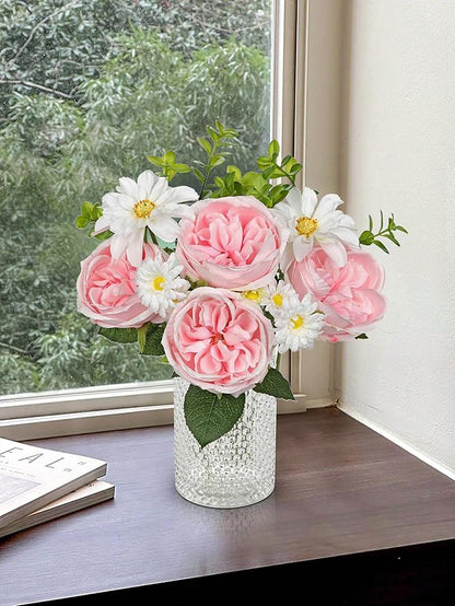 Peonies Artificial Flowers, 11pcs Faux Pink Flowers Artificial Realistic Peony and Daisies Silk Flower Arrangements 14.5" Fake Flowers for Vase Centerpiece Wedding Party Home Decor DIY Bridal Bouquet