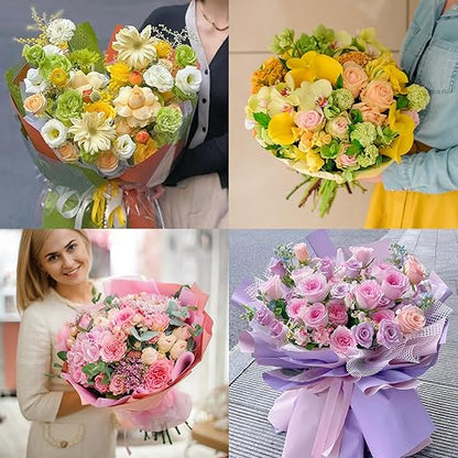 PATIKIL Flower Wrapping Mesh Paper, 15ft Floral Bouquet Craft Packaging Hollow Net Yarn with Ribbon for Flowers Gift Packaging, Khaki