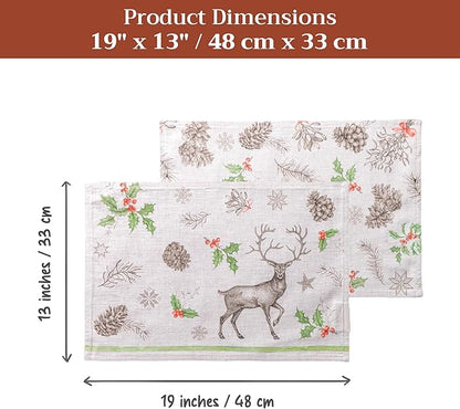 Maison d' Hermine Placemats Set of 4 100% Cotton Washable Cloth Place Mats, Reusable Table Mats for Thanksgiving Christmas Decorations Kitchen Dining Party Wedding (Christmas Dew, 13" x 19")