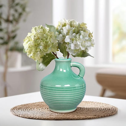 Sunddo Green Ceramic Vase 6 Inch - Small Decorative Vases with 1 Handle, Textured Modern Vase for Home Decor, Bathroom, Bedroom, Living Room, Centerpiece, Table Decor