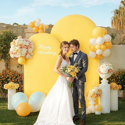 Yellow Arch Backdrop Covers - 6.6FT, 5FT Spandex Fitted Wedding Arch Stand Covers Round Top Chiara Stretchy Arch Backdrop Cover for Wedding Birthday Party Decoration