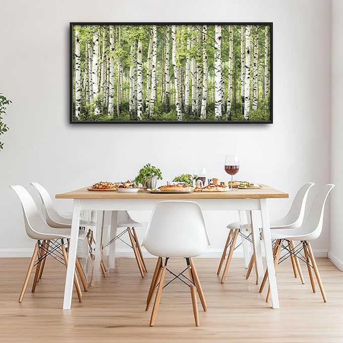 Extra Large Birch Tree Framed Wall Art for Living Room,Oversized Green Aspen Trees Forest Pictures Wall Decor,Canvas Print Painting Modern Artwork Bedroom Office Bathroom 60L x 30W