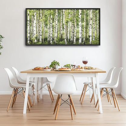 Extra Large Birch Tree Framed Wall Art for Living Room,Oversized Green Aspen Trees Forest Pictures Wall Decor,Canvas Print Painting Modern Artwork Bedroom Office Bathroom 60L x 30W