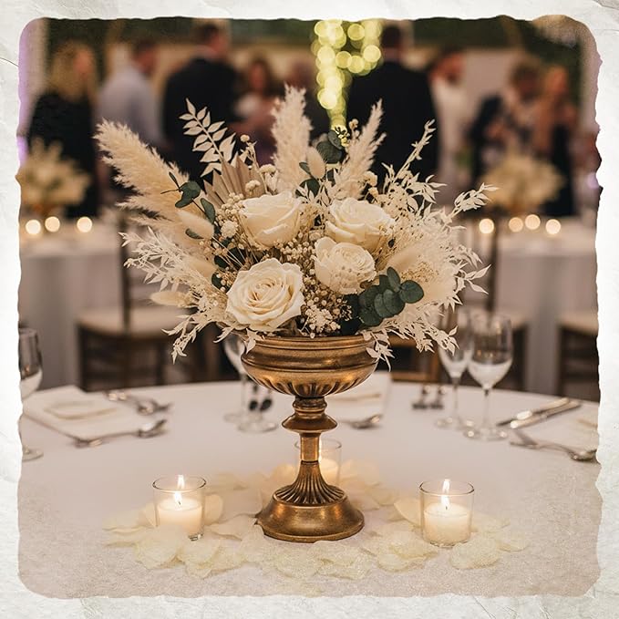 WORTH Small Urn Vases for Centerpieces Set of 2, Classic Metal Trumpet Flower Pots for Table, Bowl Vase for Wedding Party Event Home Deco (Golden, 7.8" Dia x 8.8" H)