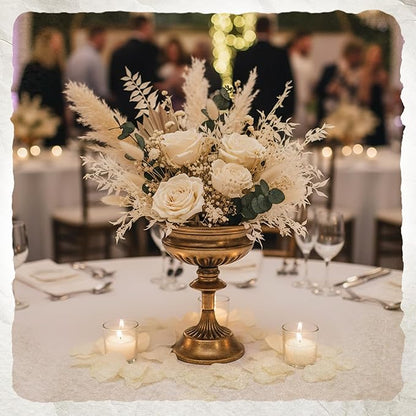 WORTH Small Urn Vases for Centerpieces Set of 2, Classic Metal Trumpet Flower Pots for Table, Bowl Vase for Wedding Party Event Home Deco (Golden, 7.8" Dia x 8.8" H)