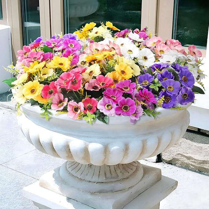 Ouddy Decor 12 Bundles Artificial Flowers for Outdoors Decoration, Fake Daisy Silk Flowers UV Resistant Artificial Plants for Spring Summer Garden Porch Window Box Room Home Decor, Mixed Color