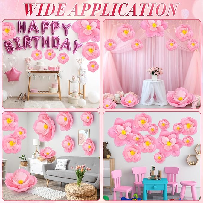 Giant Paper Flowers Artificial Large Paper Flower Decoration for Handcrafted Wall Backdrop Christmas Mexican Wedding Graduation Bridal Shower Birthday Party Supplies(Gradient Pink,12 Pcs)