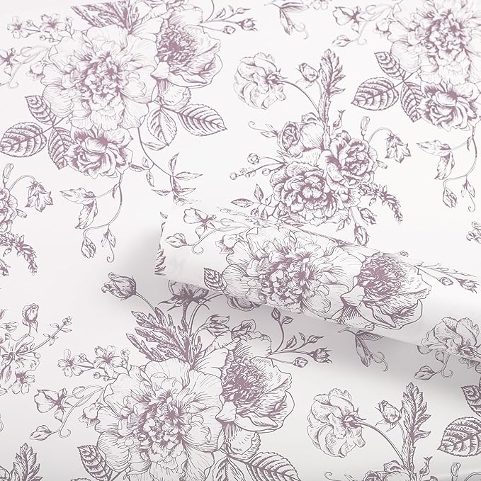 WRAPAHOLIC 20 Sheets Flower Wrapping Paper - 22.4 x 22.4 inch Light Purple Vintage Floral Printed Water-Resistant Floral Bouquet Wrapping Paper, Florist Supplies Packaging for Wedding Birthday DIY