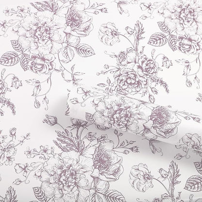 WRAPAHOLIC 20 Sheets Flower Wrapping Paper - 22.4 x 22.4 inch Light Purple Vintage Floral Printed Water-Resistant Floral Bouquet Wrapping Paper, Florist Supplies Packaging for Wedding Birthday DIY