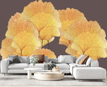 Ginkgo Leaf Flower 3D Wall Mural Wallpaper for Bedroom 137" x 100"