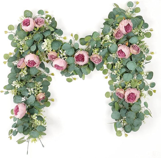 SOMYTING 2 Pack 13FT Flower Garland, Artificial Rose Vine Fake Flower Garland Silk Rose Peony Hanging Vine Faux Floral Garlands for Wedding Party Arch Table Wall Backdrop Decoration (Vintage Pink)
