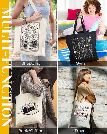 AUSVKAI Canvas Tote Bag Aesthetic for Women, Cute Sun Moon Cotton Totes Bag for Grocery Beach Shopping Gifts