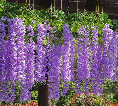 Artificial Wisteria Hanging Flowers-Fake Wisteria Flower Garland Silk Vines Rattan Decor for Home Wedding Arch Wall Garden Greenery Bedroom Outdoor Office Party Decoration (24, Purple)