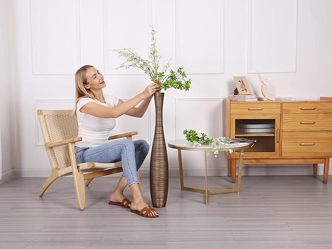 Leewadee Decorative Tall Floor Vase for Living Room Decor, 34 inches, Gold, Resin