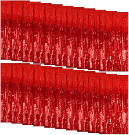 20 Pack Foil Curtain Backdrop Red Metallic Tinsel Foil Fringe Curtains Photo Booth Props for Birthday Wedding Engagement Baby Shower Bachelorette Christmas Holiday Celebration Party Decorations