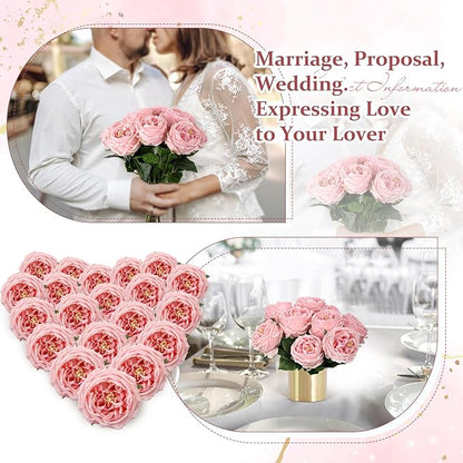 10pcs Real Touch Peonies Artificial Flowers, Faux Austin Rose with Long Stem Look Real Fake Flower for Christmas Valentines Arrangement Wedding Party Home Kitchen Decor(Pink)