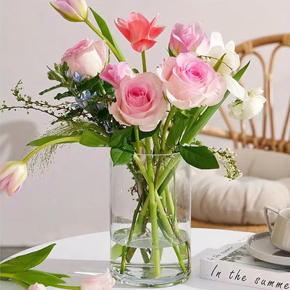 3 Pcs Acrylic Clear Cylinder Flower Vase for Plants Bouquet, Unbreakable Hurricane Tall Large Plastic Vases for Wedding Centerpieces, Hydroponic Decor Base Set of 3 (H 8" + H 10" + H 12" No Flowers)