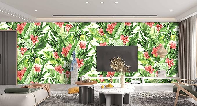 Banana Leaf Wallpaper Pink Floral Plant Girls Bedroom Botanical Flowers murals Aesthetic Room Decor Living Room tv Background Large Wall Mural - 320"x108" Not Peel and Stick