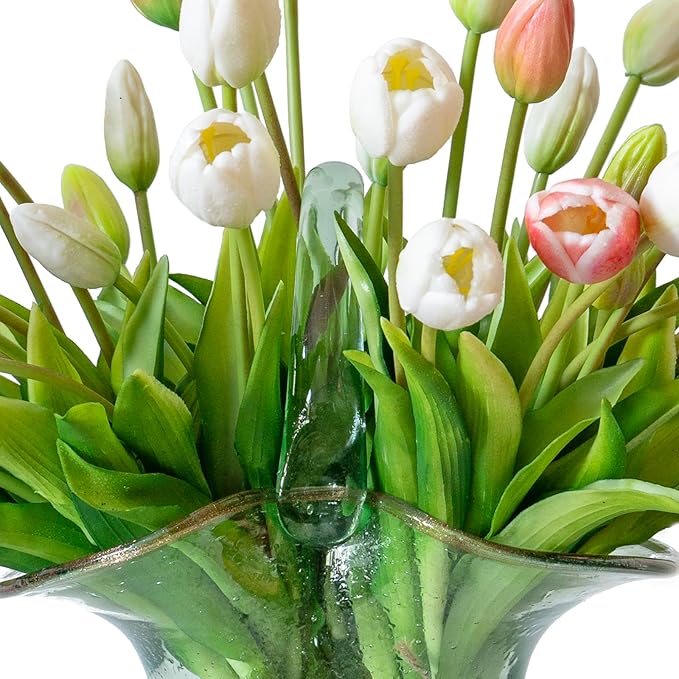 40pcs Artificial Tulips Flowers, Real Touch Latex Bouquet, Fake Tulips for Office Wedding Party Home Kitchen Garden Decoration-B Coral Pink Suit