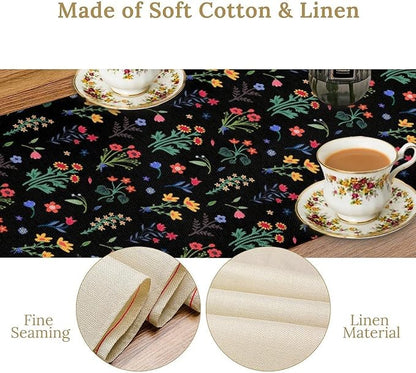 Retro Floral Table Runner, Colorful Bohemian Wildflower Flowers Blooms Vintage Table Runner for Kitchen Dining Party Home Decor, 13x90 Inch