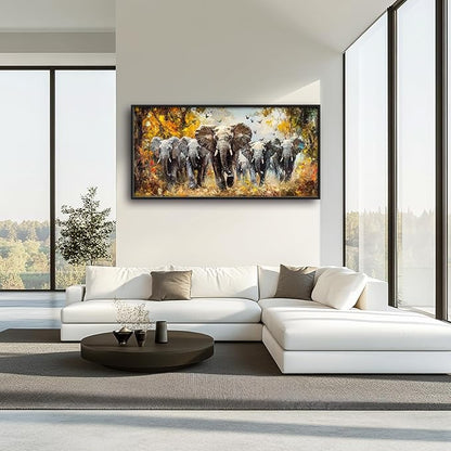 Extra Large Elephant Framed Wall Art for Living Room,Oversized Elephants Wild Animal Pictures Wall Decor,Forest Landscape Canvas Print Painting Modern Artwork Bedroom Office Bathroom 60L x 30W