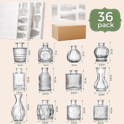 Bud Vase Set of 36PCS, Wedding Centerpieces for Tables Mini Clear Bud Vases for Flowers Small Flower Vases Suitable for Birthday Party Anniversary Wedding Baby Shower