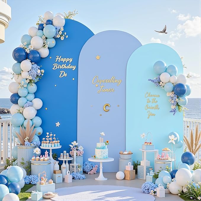 Gradient Blue Arch Backdrop Cover 6FT 5FT 4FT Arch Covers Stretchy Backdrop Set of 3, Party Arch Cover Spandex Fitted Under The Sea Fabric Arch Covers for Baby Shower Birthday Wedding Decoration