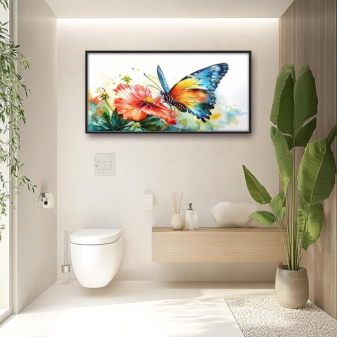 Framed Large Pictures Wall Art for Living Room, Butterfly Oversized Wall Decor Colorful Butterfly Floral Canvas Print Painting Modern Extra Large Framed Artwork for Bedroom Office 60"x30"