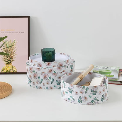 Soul & Lane Oblong Decorative Cardboard Storage Boxes with Lids, Set of 2 Floral Keepsake Boxes for Women, Oval Nesting Storage for Gifts, Home Decor, Organizing, Garden Roses