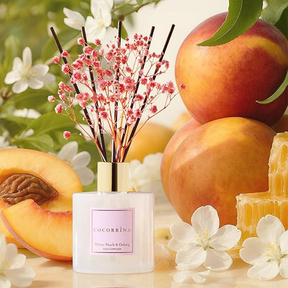 Cocorrína Reed Diffuser Sets - 6.7 oz. White Peach& Oolong Scented Diffuser with 8 Sticks Home Fragrance Reed Diffuser for Bathroom Shelf Decor