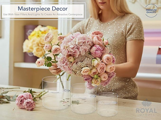 Royal Imports Flower Acrylic Vases Cylinders - Decorative Centerpiece for Home or Wedding - Non Breakable Plastic, 1-Set of 3 Sizes: 4", 5", 6" - Clear